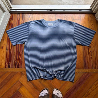 1990s Armani Jeans Striped T Shirt Blue XL