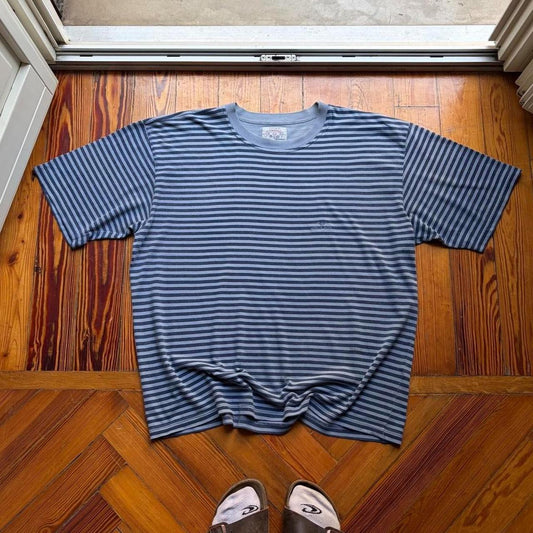 1990s Armani Jeans Striped T Shirt Blue XL