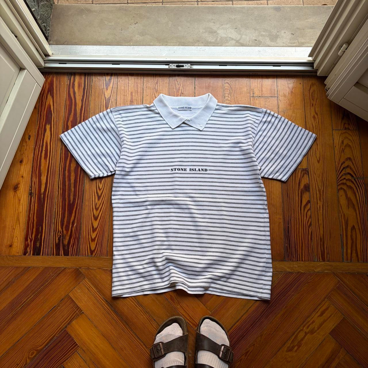 1980s Stone Island Striped Polo Shirt M