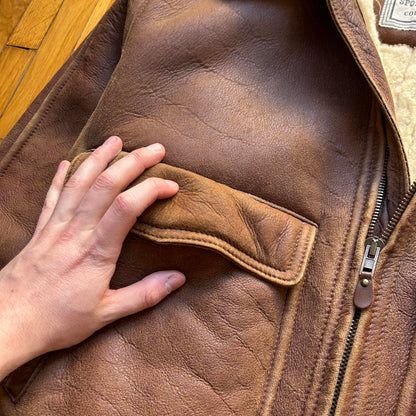 1980s Emporio Armani Leather Shearling Jacket Brown L