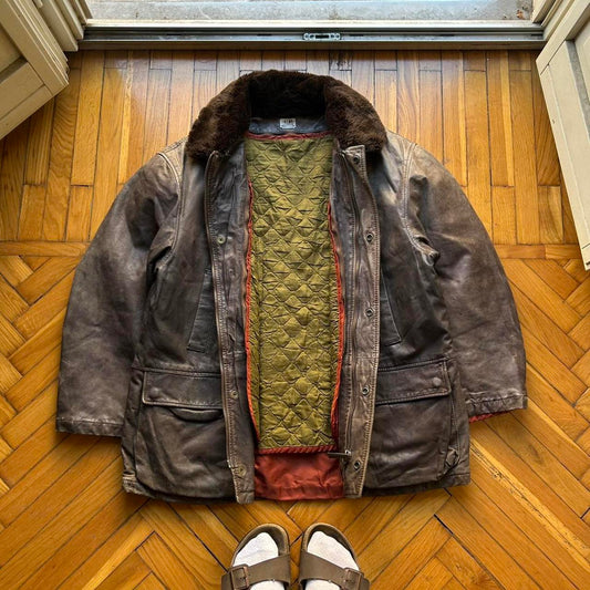1992 CP Company Leather Coat Brown XL
