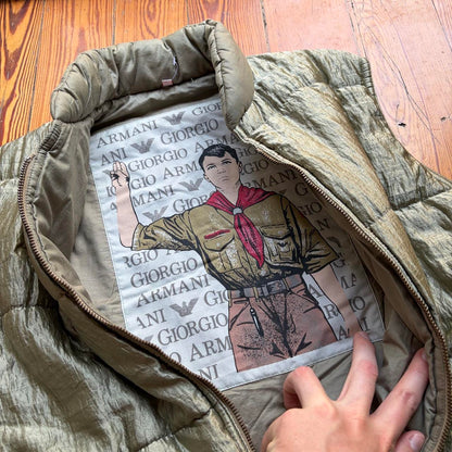 1980s Giorgio Armani Puffer Gilet Khaki M