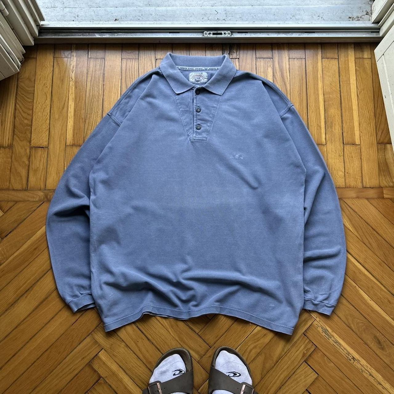 1990s Armani Jeans LS Polo Shirt Blue XL