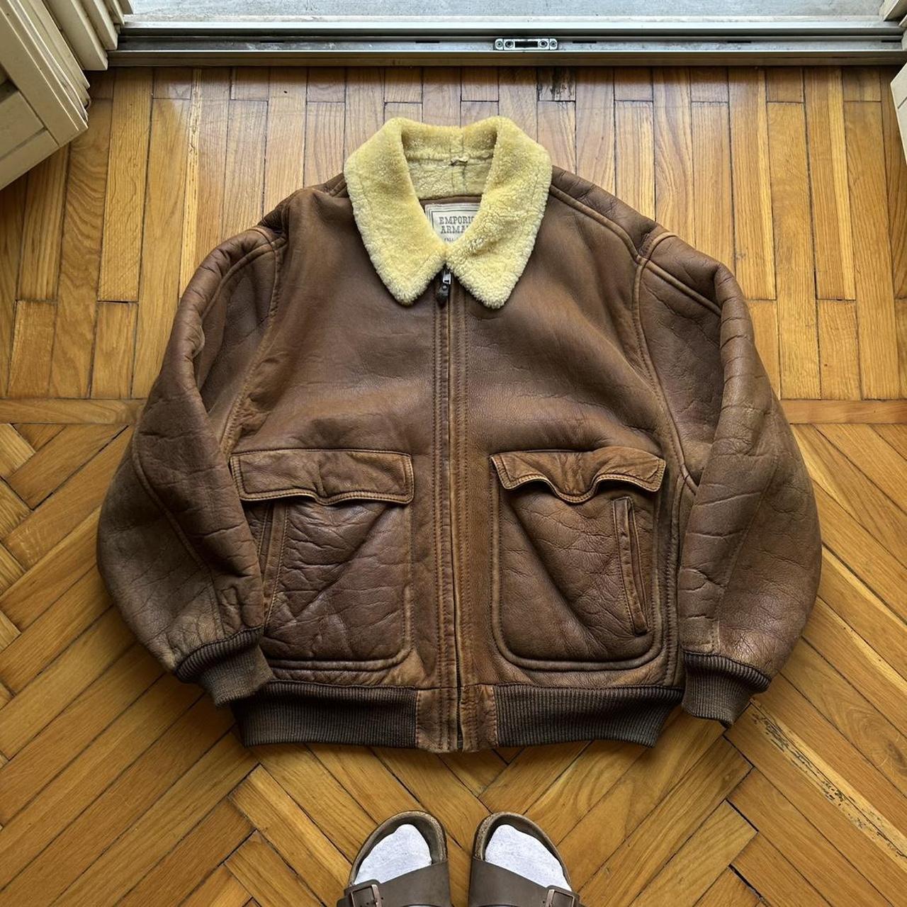 1980s Emporio Armani Leather Shearling Jacket L