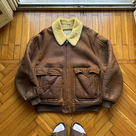 1980s Emporio Armani Leather Shearling Jacket L