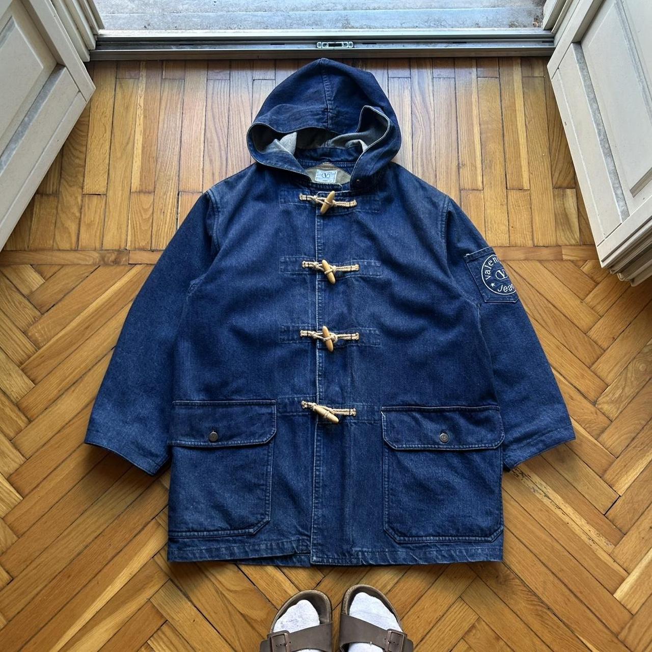 1990s Valentino Denim Duffle Coat Blue XL