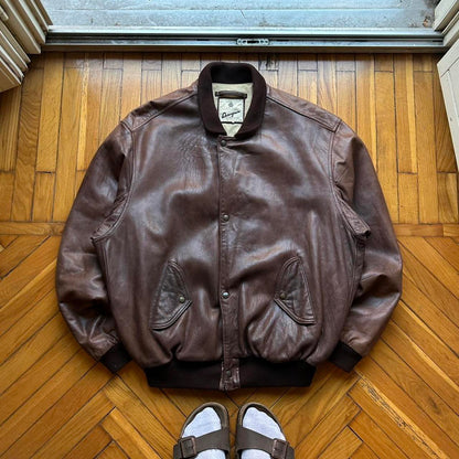 1990s Chevignon Leather Jacket Brown XXL