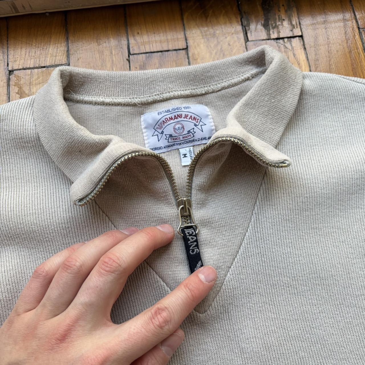 1990s Armani Jeans Q Zip Sweatshirt Beige M