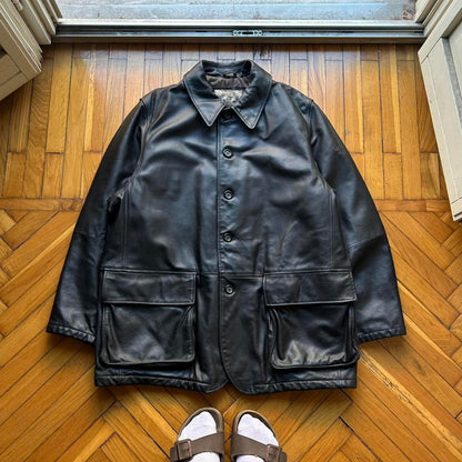 1990s Armani Jeans Leather Coat XL