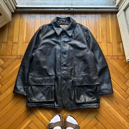 1990s Armani Jeans Leather Coat XL