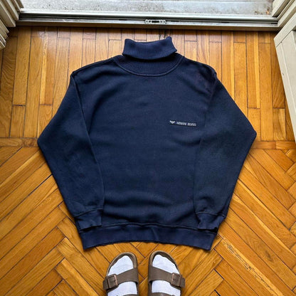 1990s Armani Jeans Roll Neck Sweatshirt Navy L