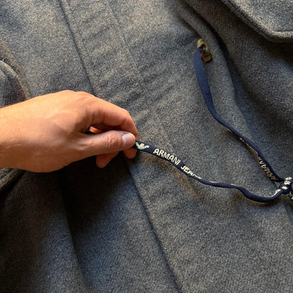 1990s Armani Jeans Wool Trench Coat Grey XXL