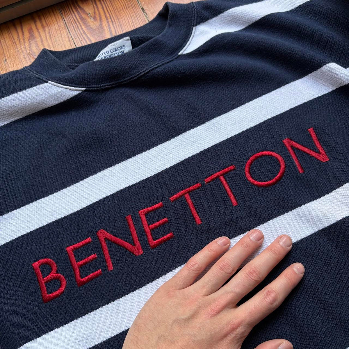 1990s Benetton Striped Sweatshirt XL