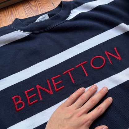 1990s Benetton Striped Sweatshirt XL