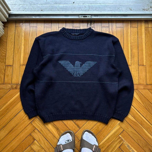 1980s Emporio Armani Knitted Jumper Navy L
