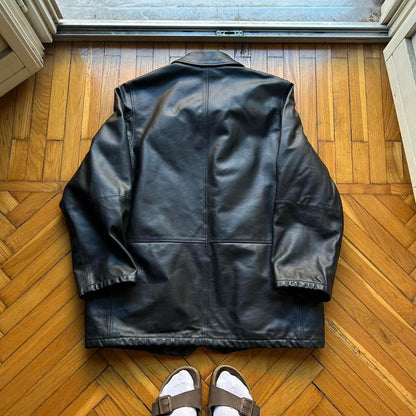 1990s Armani Jeans Leather Coat XL
