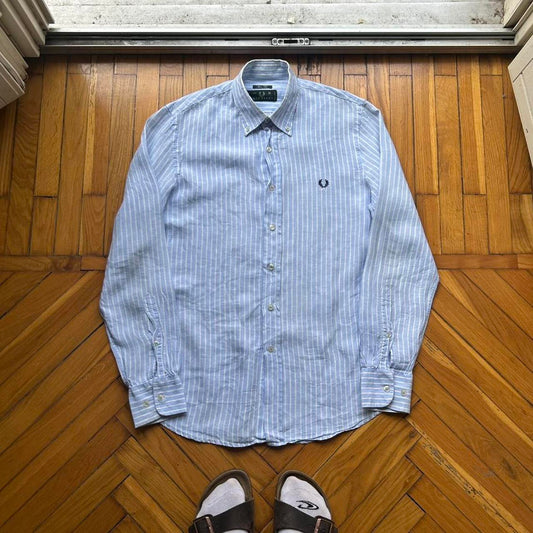 1990s Fred Perry Linen Striped Shirt M