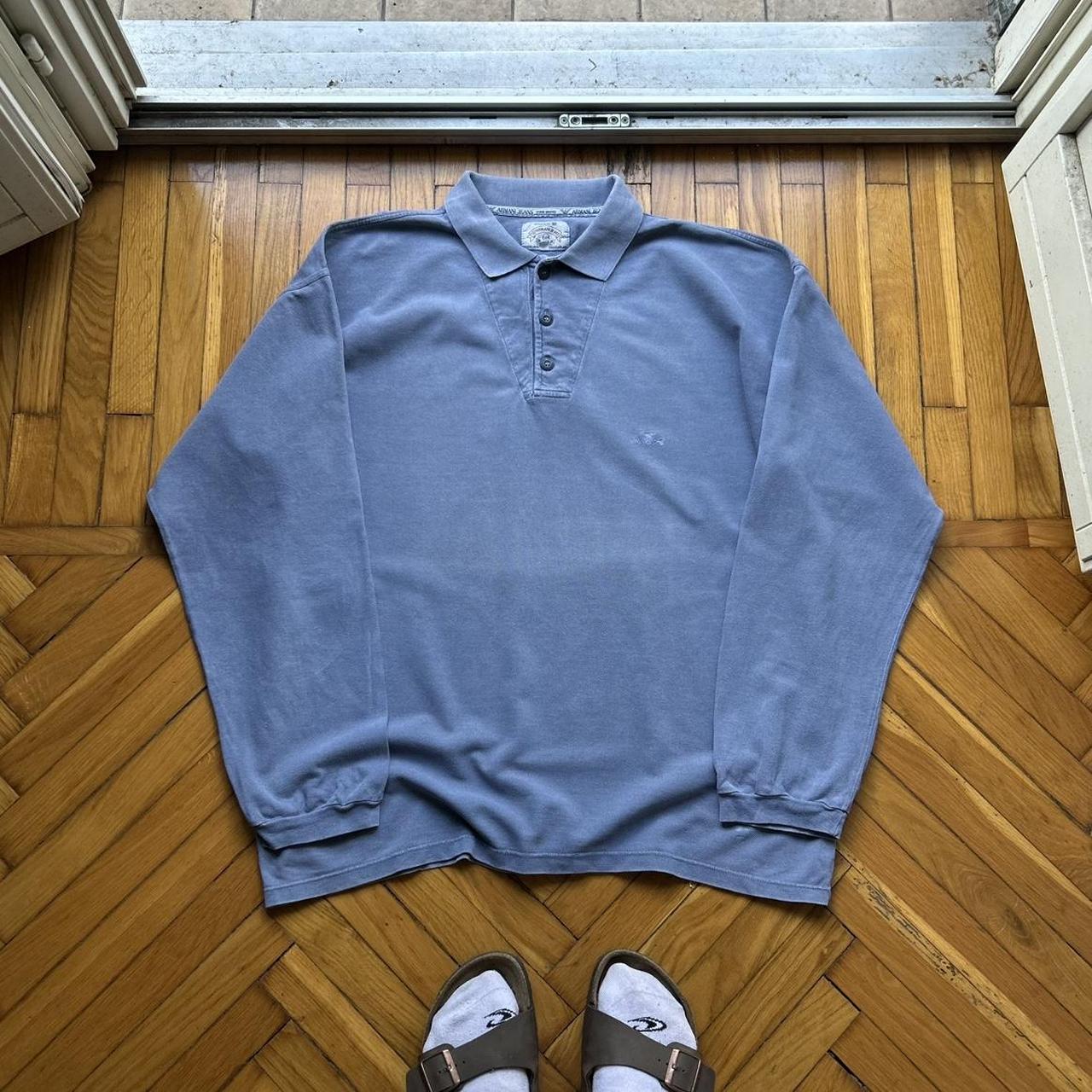 1990s Armani Jeans LS Polo Shirt Blue XL
