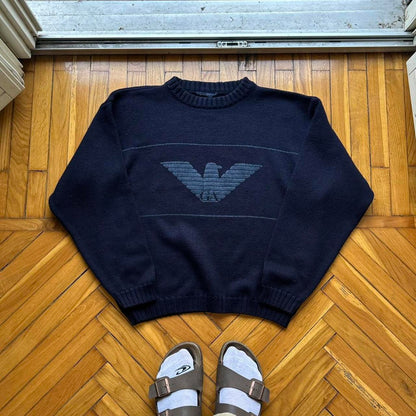 1980s Emporio Armani Knitted Jumper Navy L
