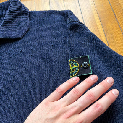 S/S 1997 Stone Island Chenille Knitted Cardigan Navy XXL