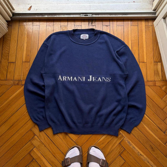1990s Armani Jeans Knitted Jumper Navy L