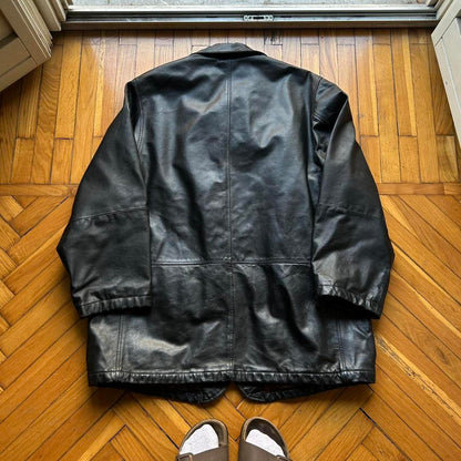 1990s Armani Jeans Leather Coat XL