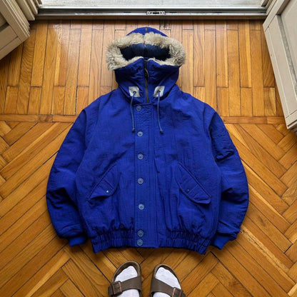 1980s Benetton Snorkel Hood Bomber Jacket Blue M