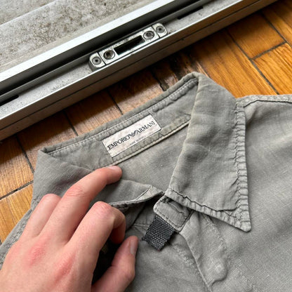 2000s Emporio Armani Linen Shirt Grey XL