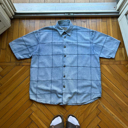 1990s Armani Jeans Denim Shirt Blue XL