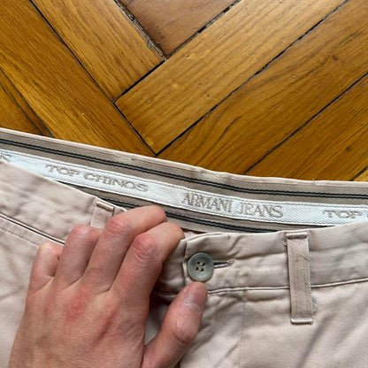 1990s Armani Jeans Trousers Cream 38W 32L