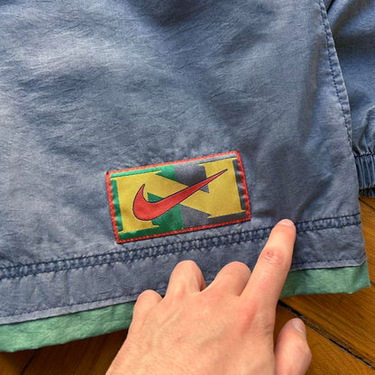 1990s Nike Hooded Jacket Blue Yellow XXL