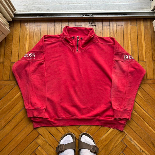 1990s Hugo Boss Q Zip Sweatshirt Red L