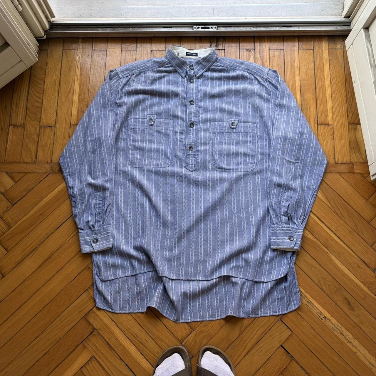 1980s Emporio Armani Striped Shirt Blue XL