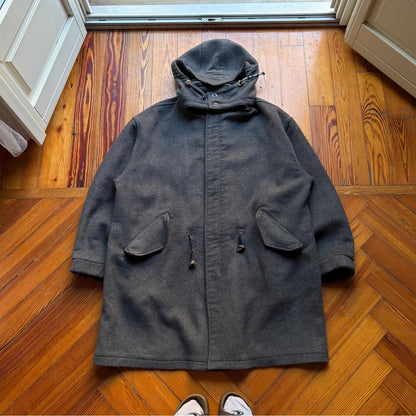 1990s Armani Jeans Wool Trench Coat Grey XXL