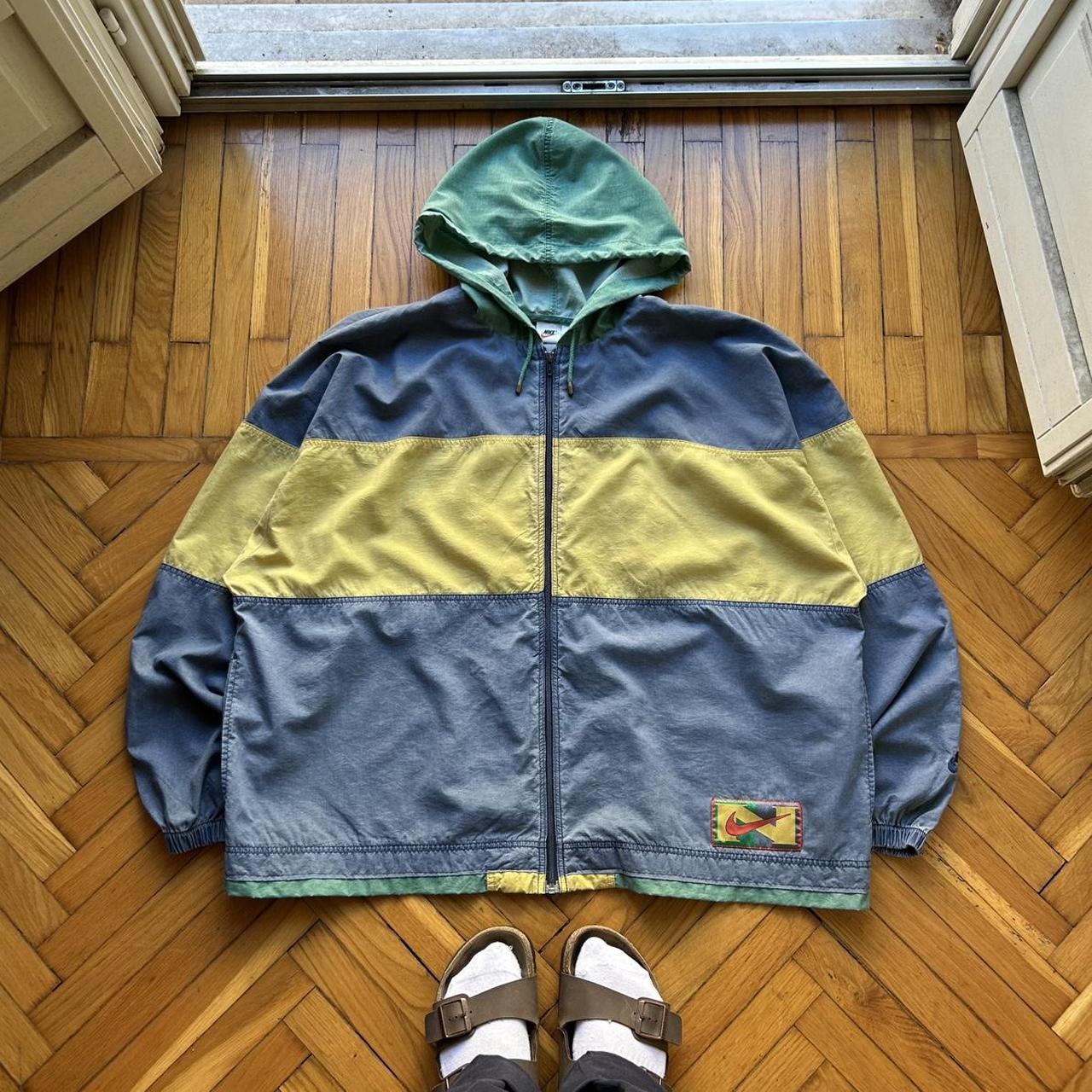 1990s Nike Hooded Jacket Blue Yellow XXL