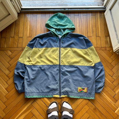 1990s Nike Hooded Jacket Blue Yellow XXL