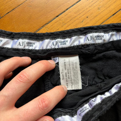 2000s Armani Jeans Linen Trousers Black 30W 30L