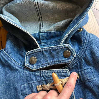 1990s Valentino Denim Duffle Coat Blue XL