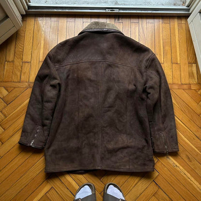 1990s Gianni Versace Suede Shearling Coat L