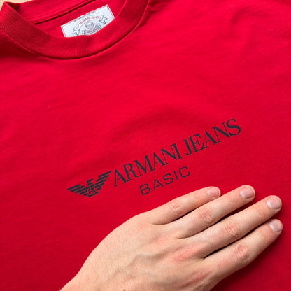 1990s Armani Jeans Basic T Shirt Red XL