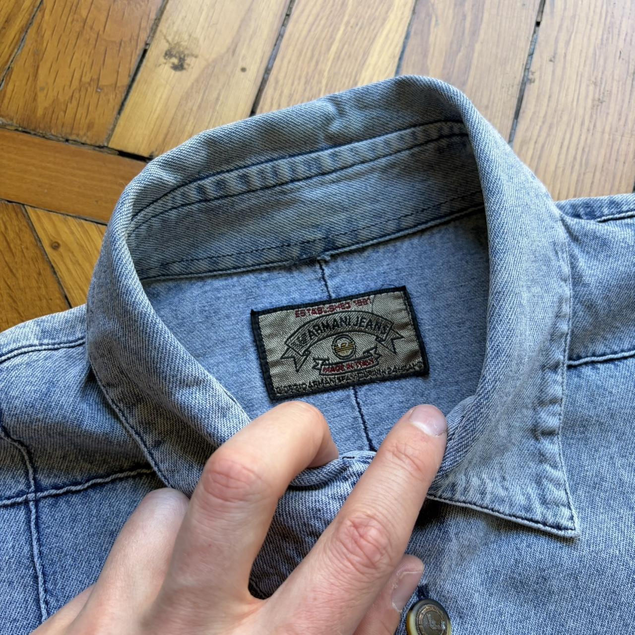 1990s Armani Jeans Denim Shirt Blue XL