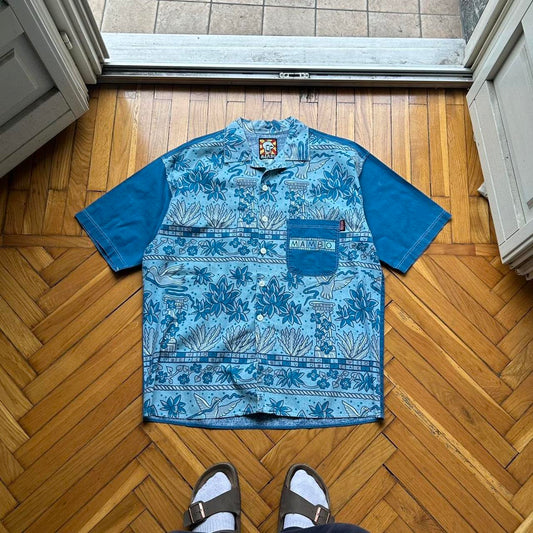 1990s Mambo Peace & Love Shirt Blue XL