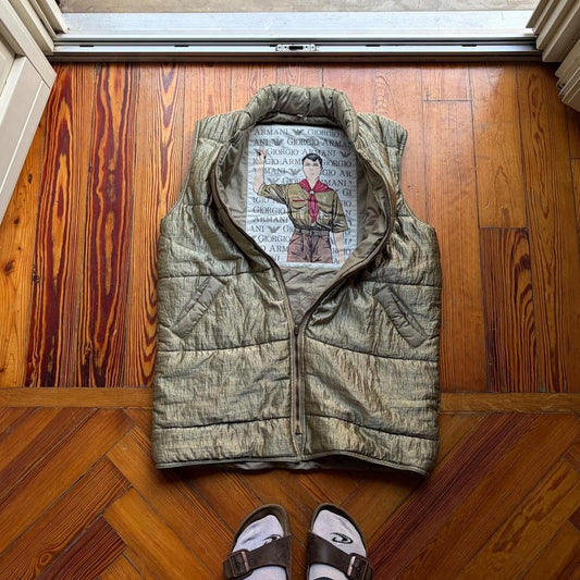 1980s Giorgio Armani Puffer Gilet Khaki M