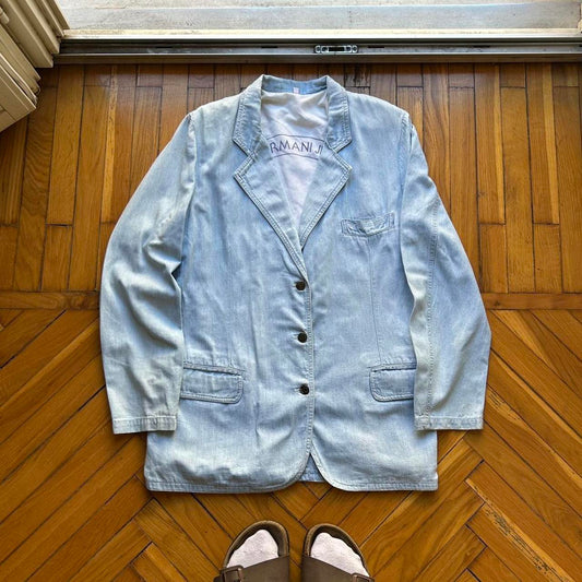1980s Armani Jeans Denim Blazer Blue Women's 44/L