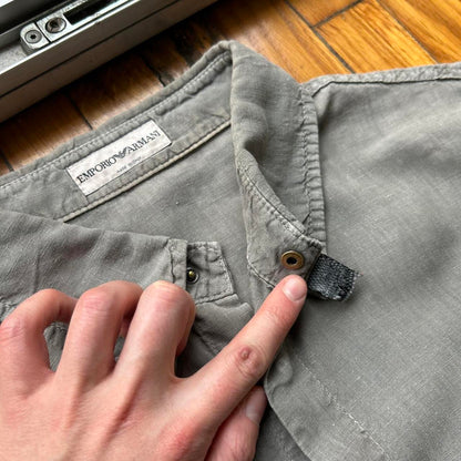 2000s Emporio Armani Linen Shirt Grey XL