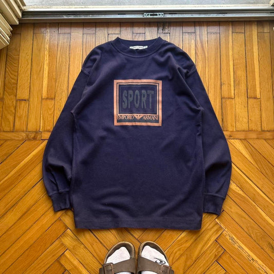 1990s Emporio Armani Sport LS T Shirt Navy S