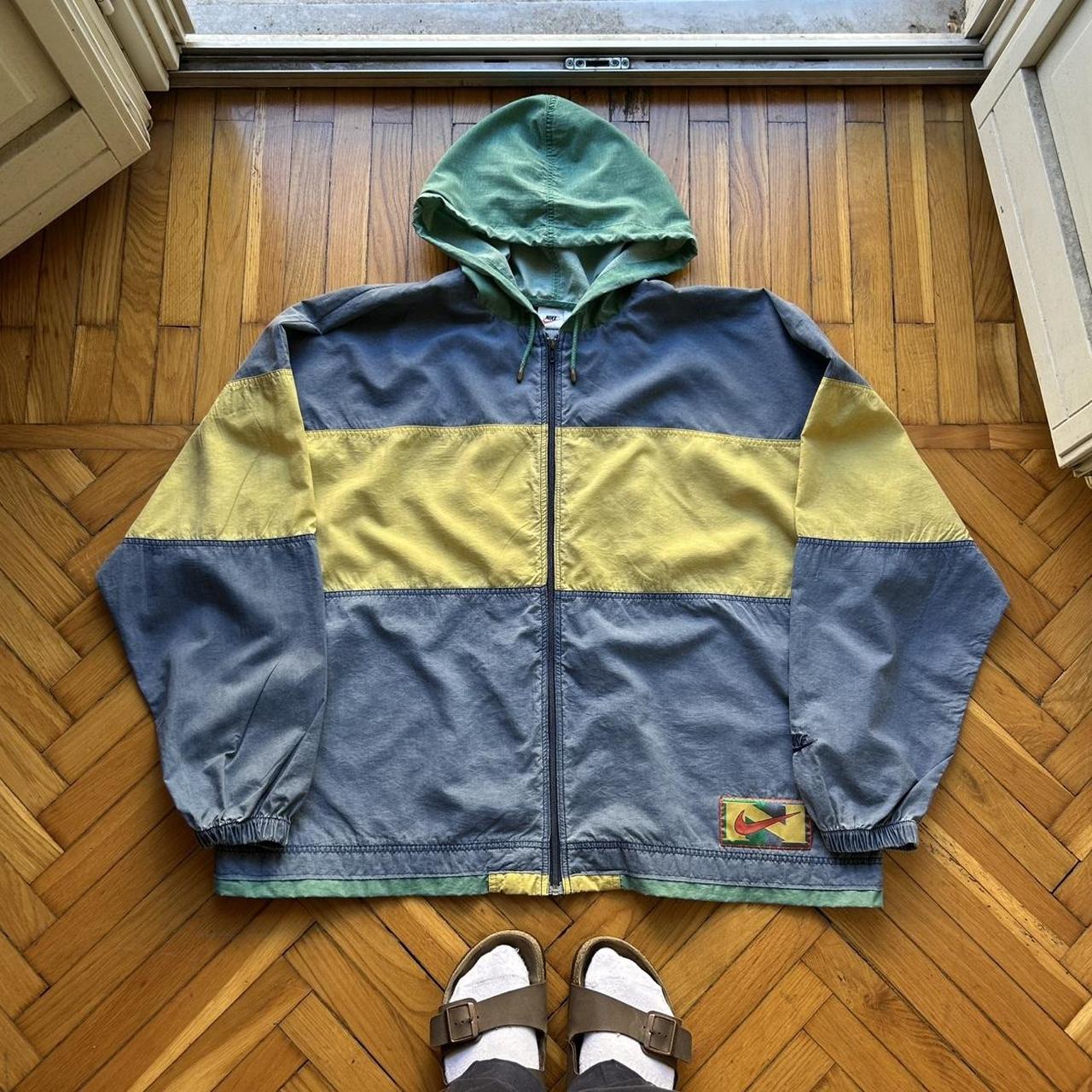 1990s Nike Hooded Jacket Blue Yellow XXL