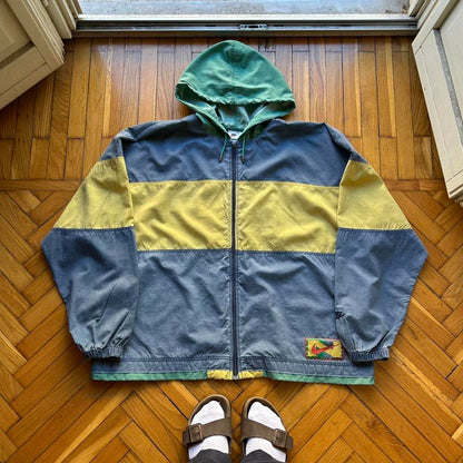 1990s Nike Hooded Jacket Blue Yellow XXL