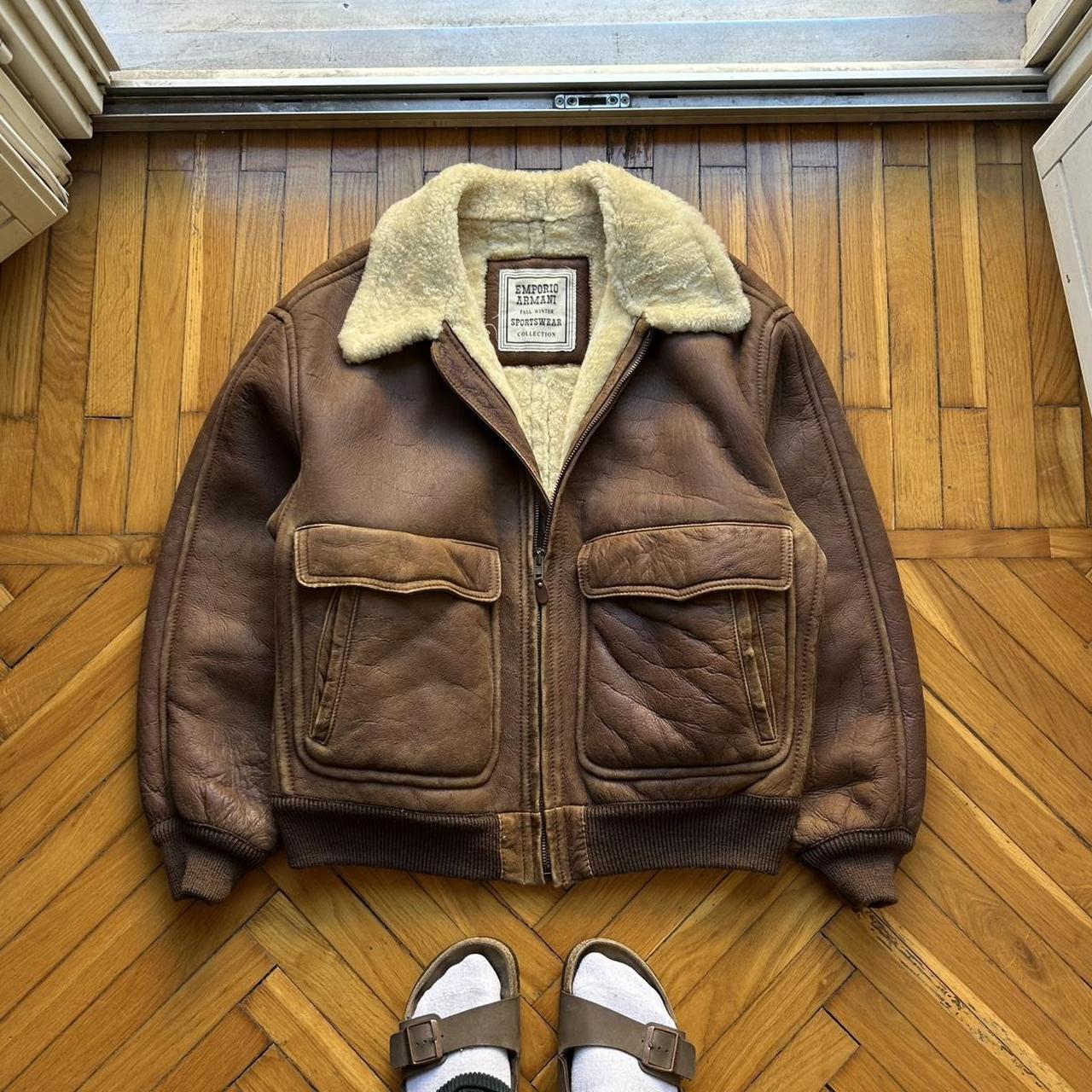 1980s Emporio Armani Leather Shearling Jacket Brown L