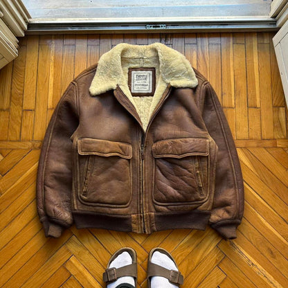 1980s Emporio Armani Leather Shearling Jacket Brown L